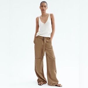 Zara Wide Leg Fluid UtilityTie-Waist Pants in Brown, like new!